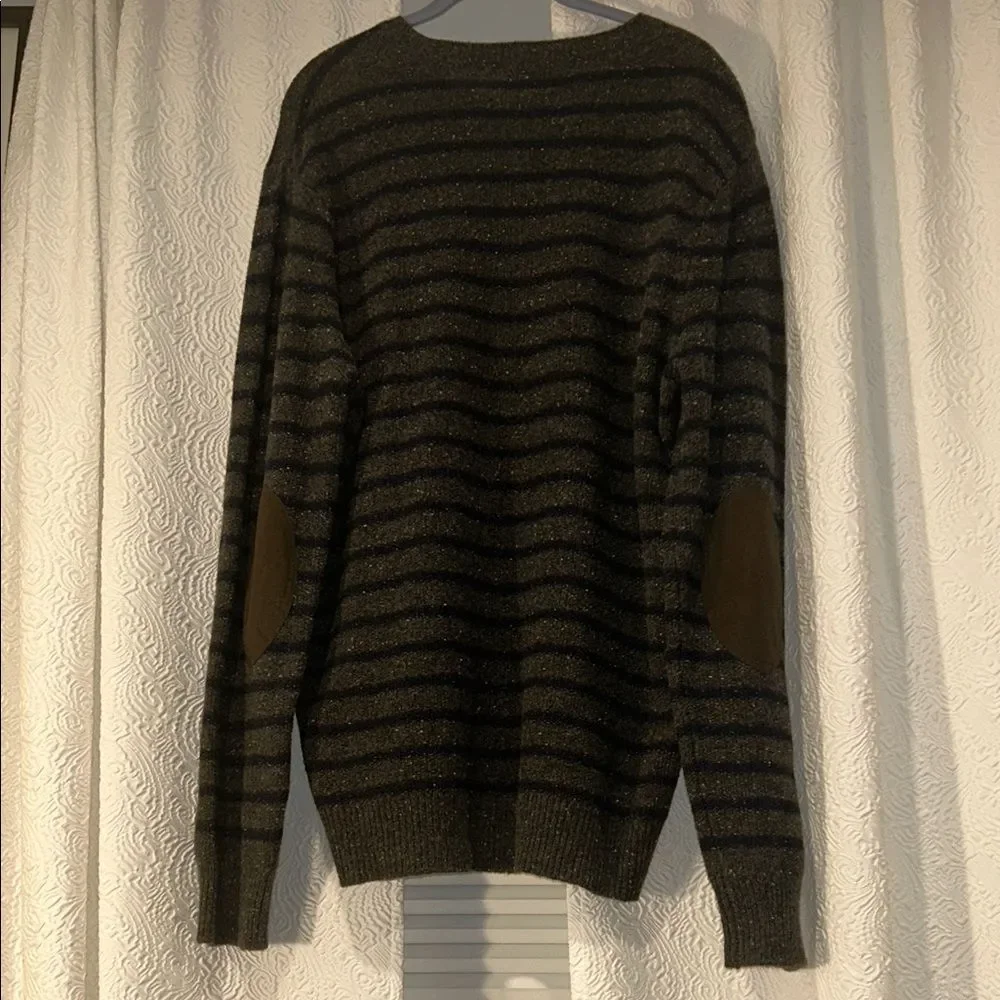 J. Crew Dark Striped Lambswool Crewneck Sweater with Elbow Patches